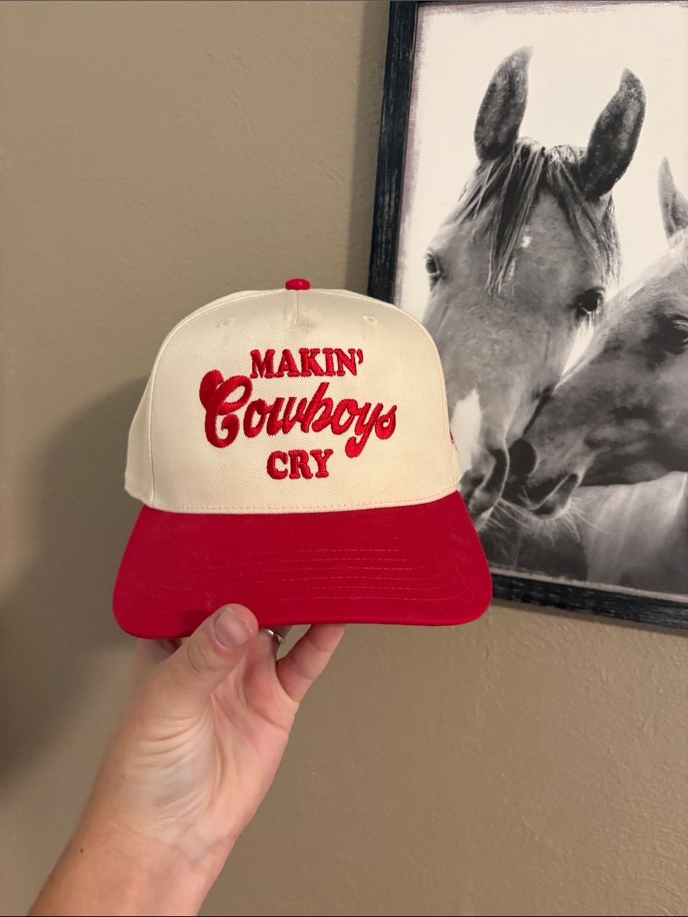 Makin' Cowboys Cry Red & Cream Baseball Cap